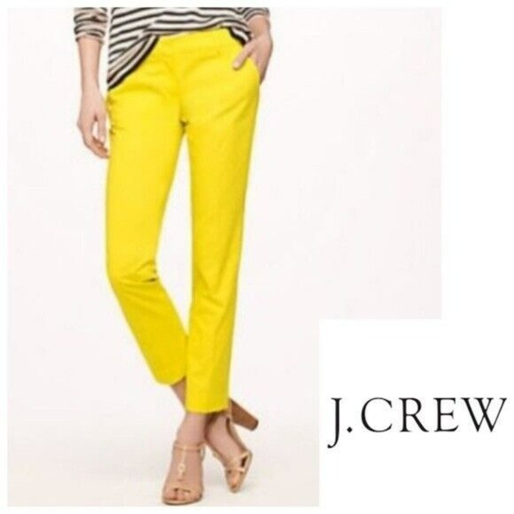 J. Crew Scout Mid Rise Cropped Ankle Pants Yellow Flat Front Women's Size 10